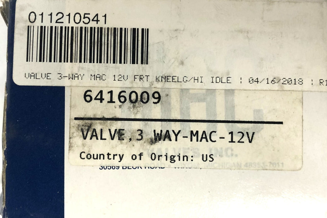 MAC 12VDC 6.0 Watts VAC To PSI 3-Way Valve 113B-551BAAA NOS