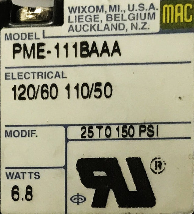MAC Valves Solenoid Pilot Valve Assembly PME-111BAAA USED