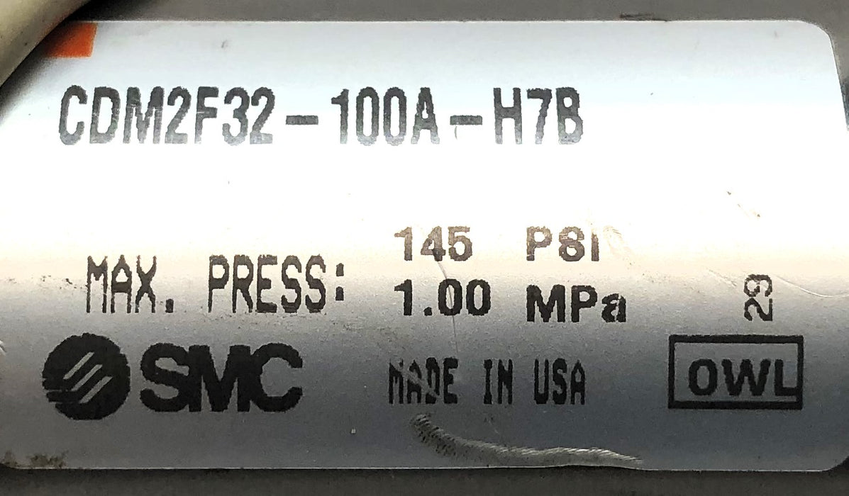 SMC Pneumatic Cylinder W/ (2) D-H7B Proximity Sensor CDM2F32-100A-H7B NOS