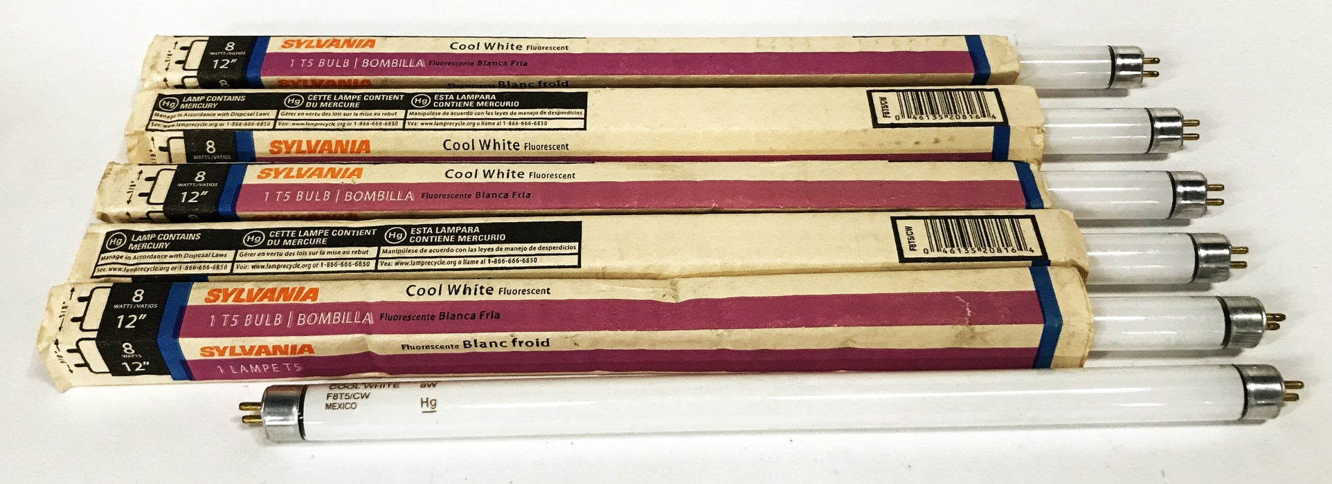 Sylvania 8 watt Cool White Fluorescent Light Bulb F8T5/CW [Lot of 6] NOS