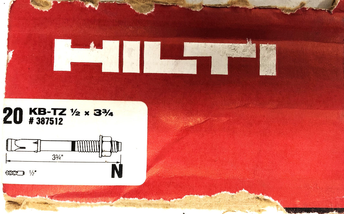 Hilti 1/2x3-3/4 Inch  KB-TZ Expansion Anchor 387512 [Lot of 12] NOS