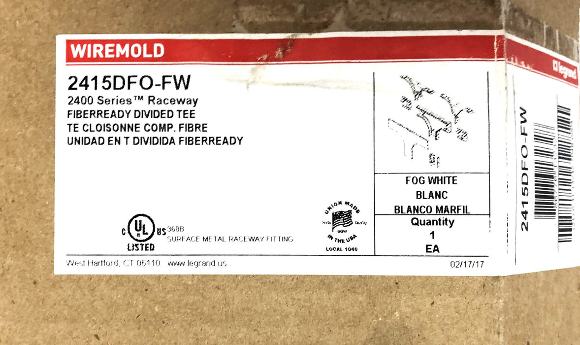 Legrand Wiremold 2400 Series Raceway Fiberready Divided Tee 2415DFO-FW NOS