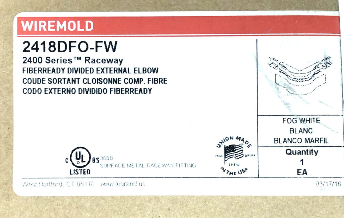 Legrand Wiremold 2400 Raceway Fiberready Divided Elbow 2418DFO-FW [Lot of 3] NOS