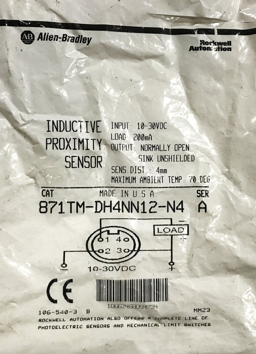 Allen-Bradley Series A Tubular SS Sensor 871TM-DH4NN12-N4 NOS