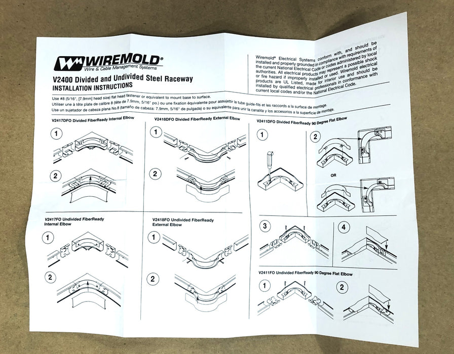 Legrand Wiremold 2400 Raceway Fiberready Divided Elbow 2418DFO-FW [Lot of 3] NOS