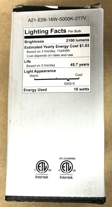 Intertek Green Creative Cool Light Bulb A21-E26-16W-5000K-277V [Lot of 2] NOS
