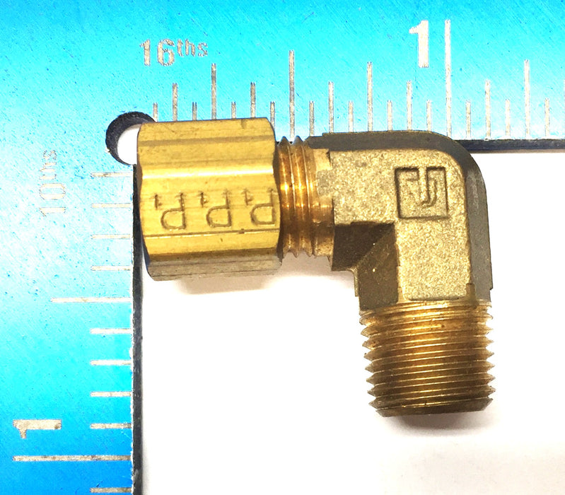 Parker 7/16"-20 x 3/8"-24 Brass Compression 90-Degree Fitting [Lot of 5] NOS