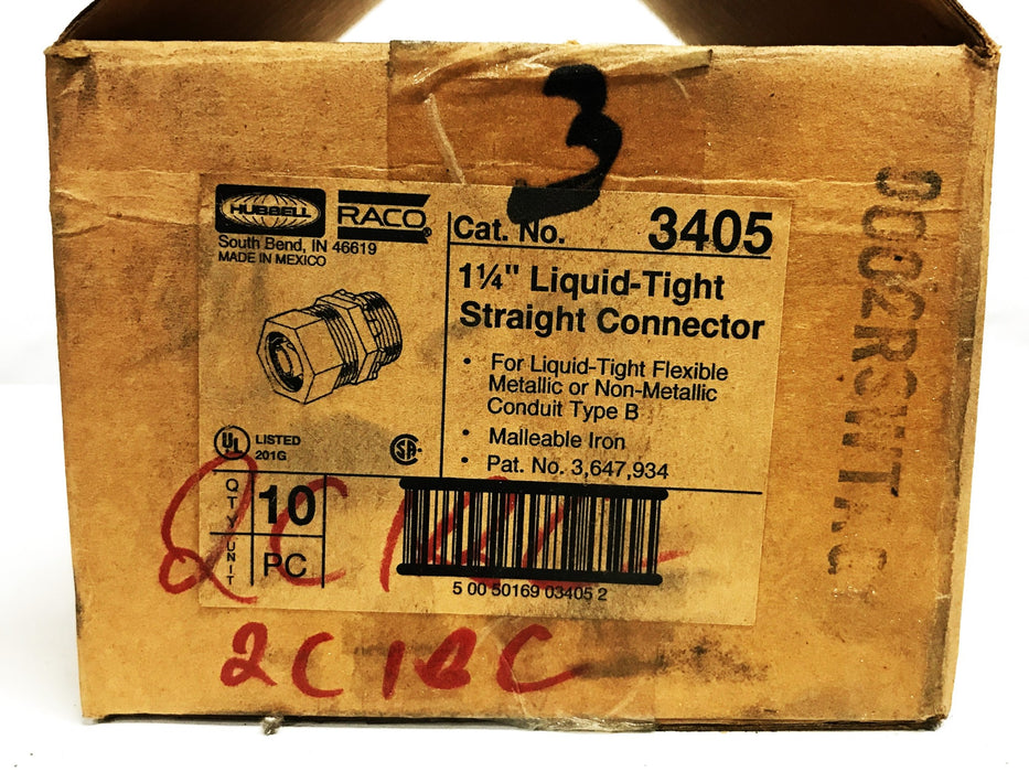 Hubbell/Raco 1-1/4 inch Liquid Tight Connector Conduit 3405 [Lot of 10] NOS