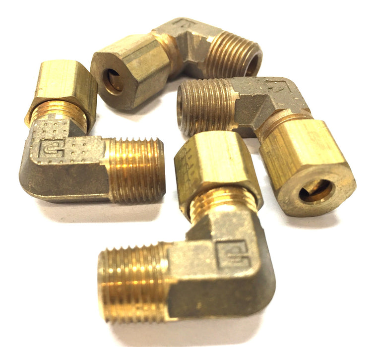 Parker 7/16"-20 x 3/8"-24 Brass Compression 90-Degree Fitting [Lot of 4] NOS