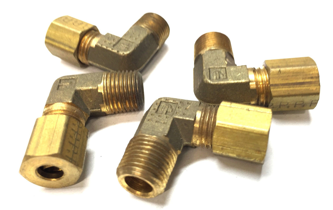 Parker 7/16"-20 x 3/8"-24 Brass Compression 90-Degree Fitting [Lot of 4] NOS