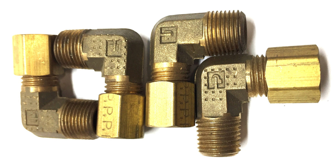 Parker 7/16"-20 x 3/8"-24 Brass Compression 90-Degree Fitting [Lot of 4] NOS