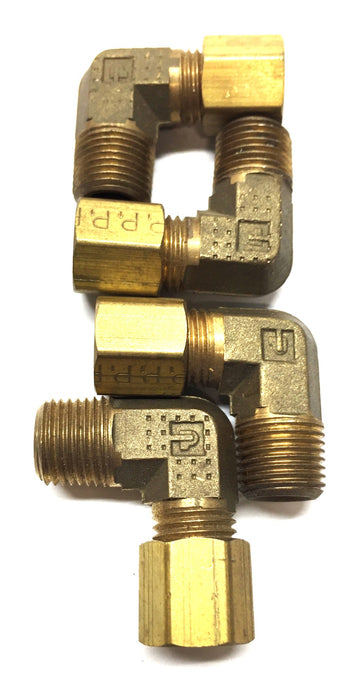 Parker 7/16"-20 x 3/8"-24 Brass Compression 90-Degree Fitting [Lot of 4] NOS