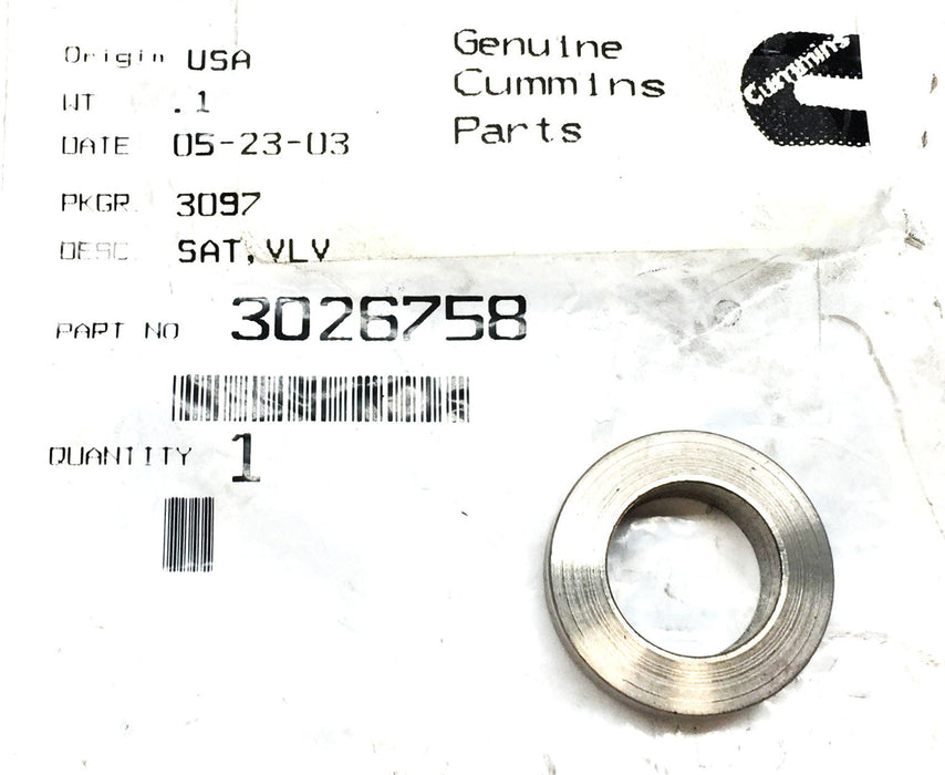 Cummins Pressure Regulator Valve Seat 3026758 NOS
