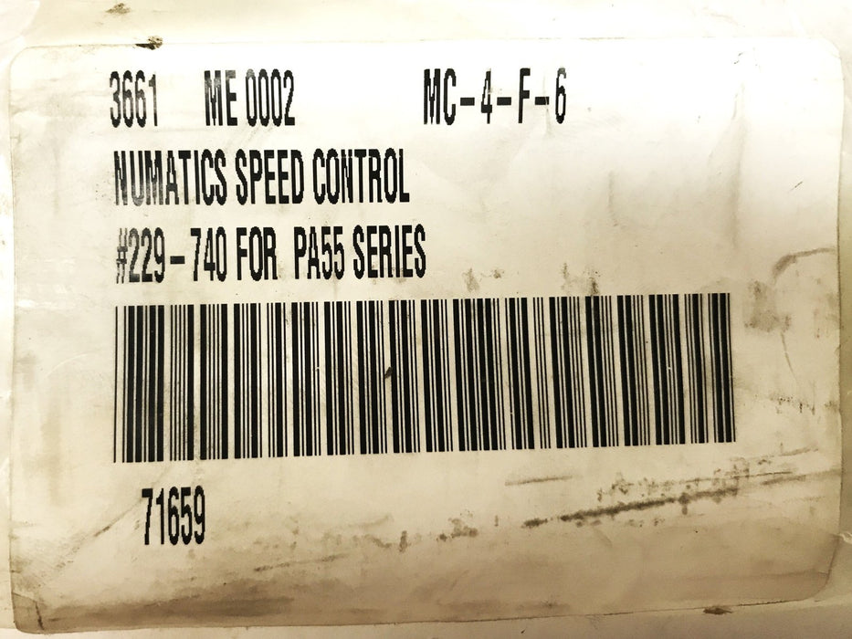 Numatics Valve Base Speed Control for PA55 Series 229-740 NOS