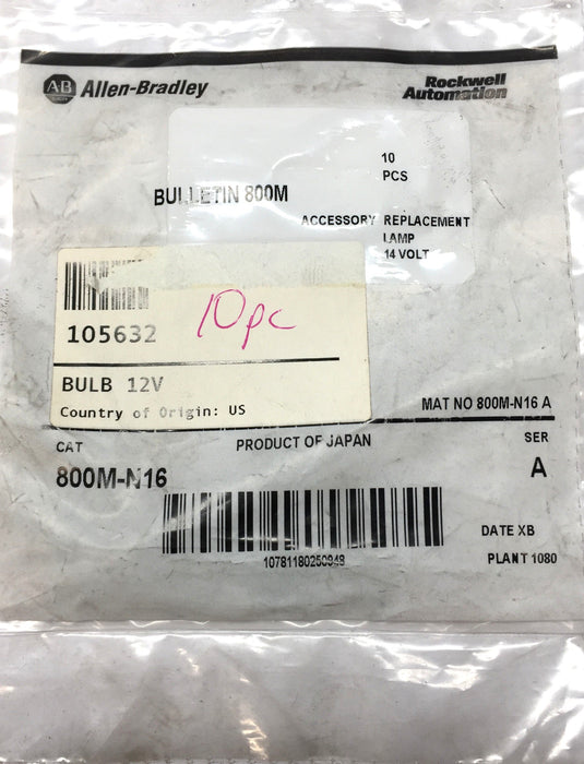 Allen-Bradley 800M-N16 Replacement Bulb Pack 105632 (10pcs) NOS