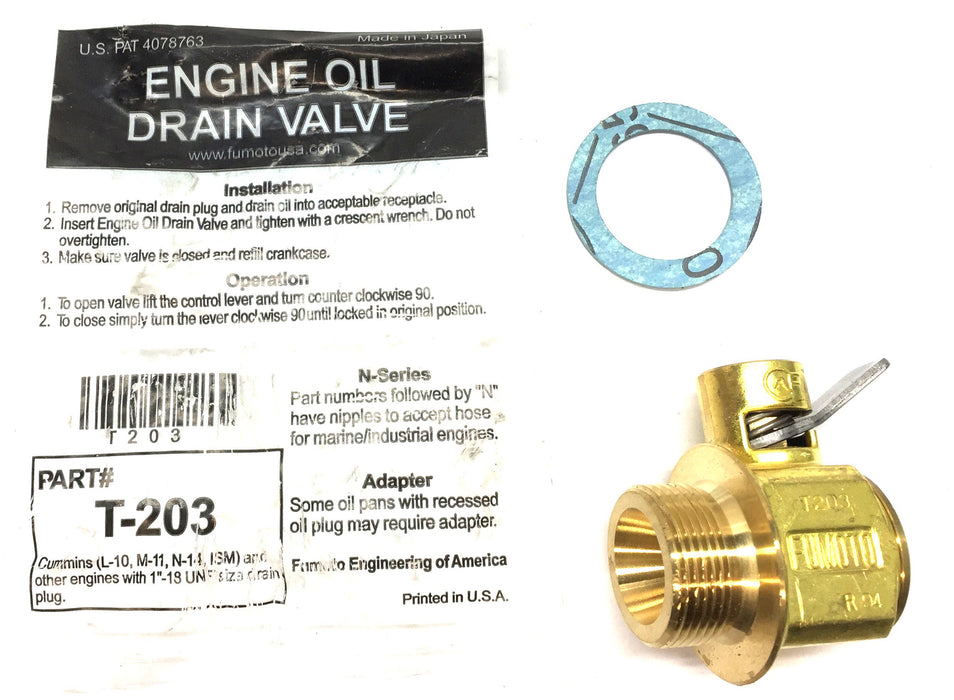 Fumoto Cummins Engine Oil Drain Valve T-203 NOS