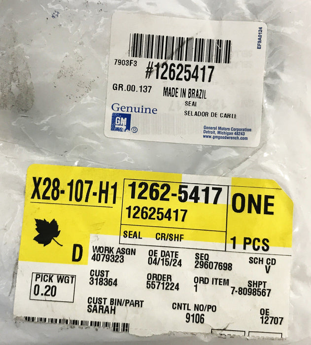 GM Crankshaft Rear Oil Seal 12625417 NOS