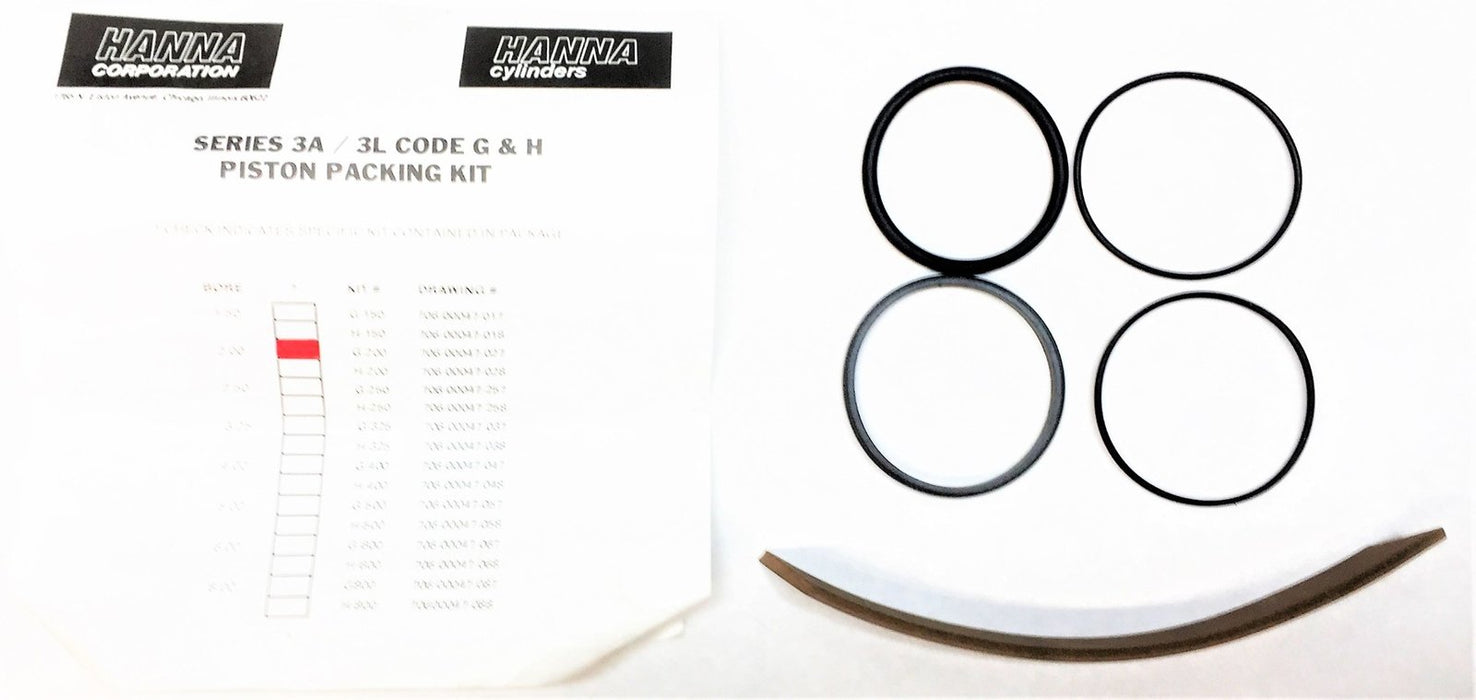 HANNA CYLINDERS Series 3A/3L Code G & H Piston Packing Kit 706-00047-027 NOS