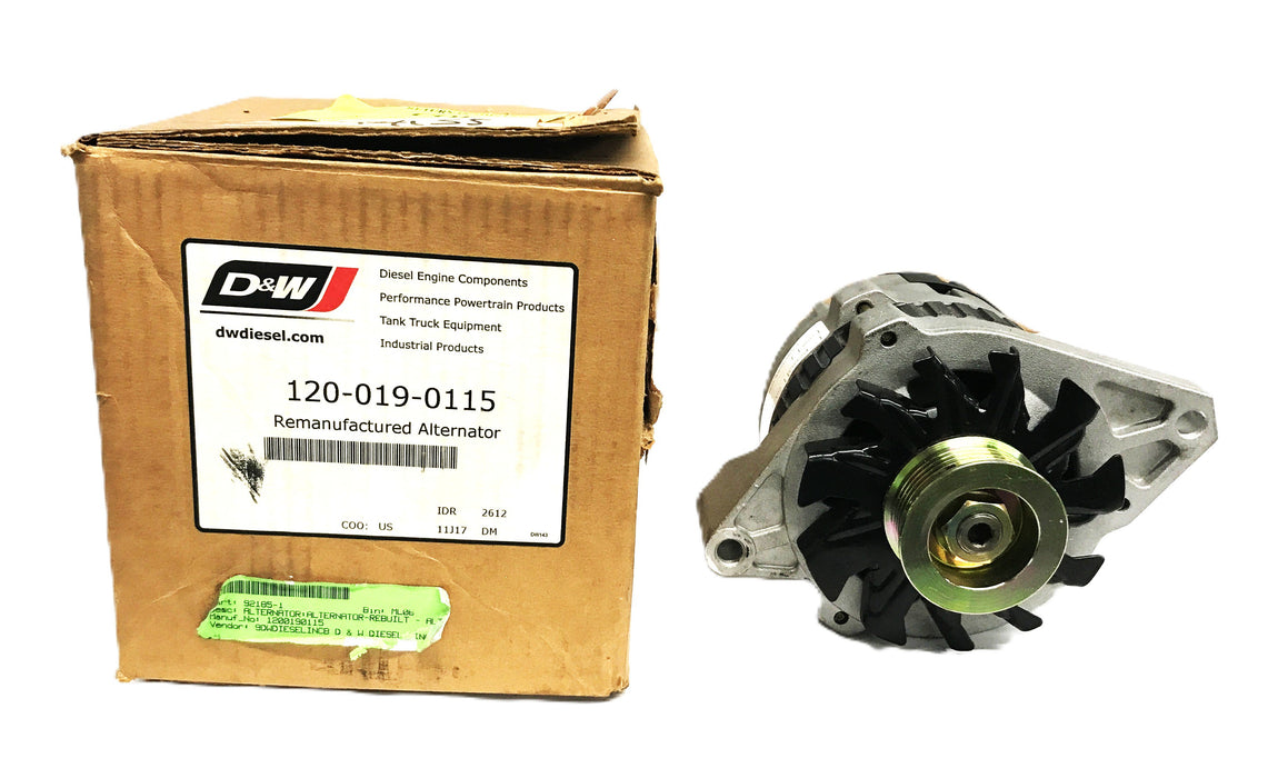 D&W 12volt 105amp Alternator 120-019-0115 REMANUFACTURED