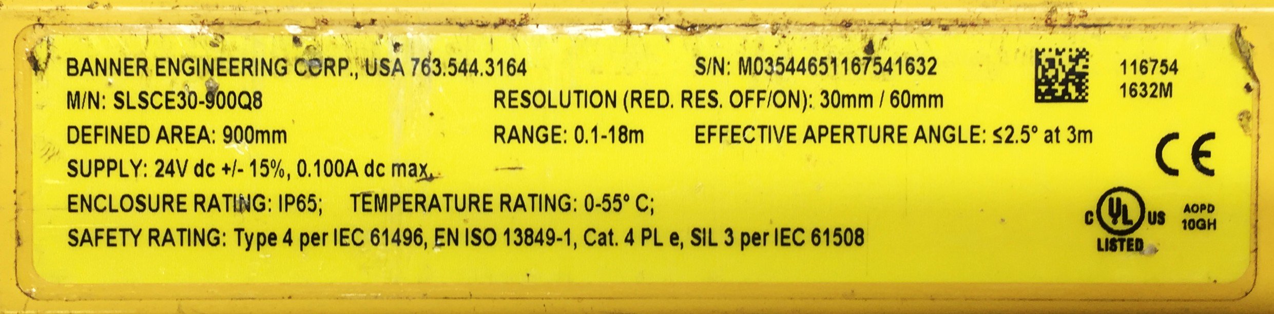 Banner EZ-Screen Safety Light Curtain SLSCE30-900Q8 USED