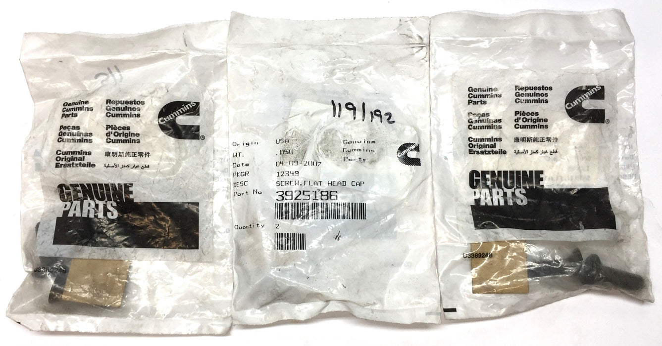 Cummins Flat Head Cap Screw Pack 3925186 (2pcs) [Lot of 3] NOS