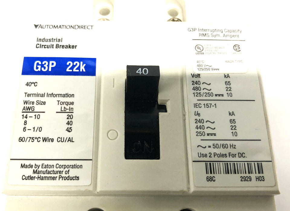 AutomationDirect Industrial Circuit Breaker Missing Hardware G3P-040 NOS