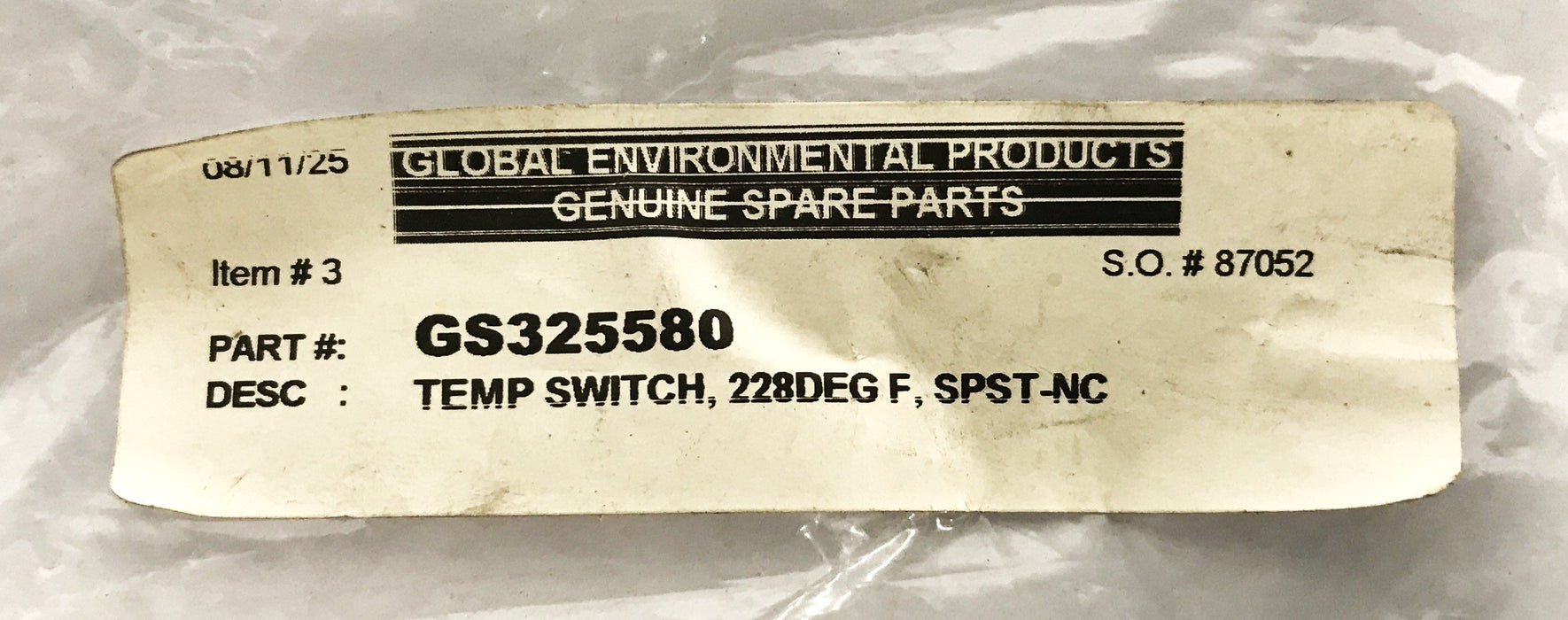 Global Environmental Temperature Switch GS325580 NOS
