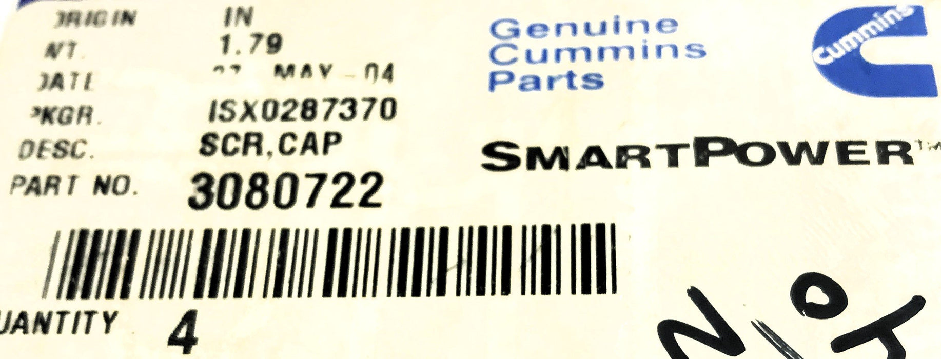 Cummins Box of (4) Hex Head Cap Screw 3080722 NOS