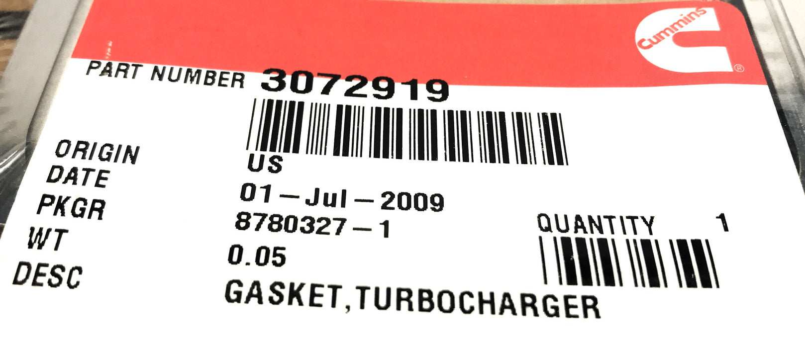 Cummins Turbocharger Gasket 3072919 NOS