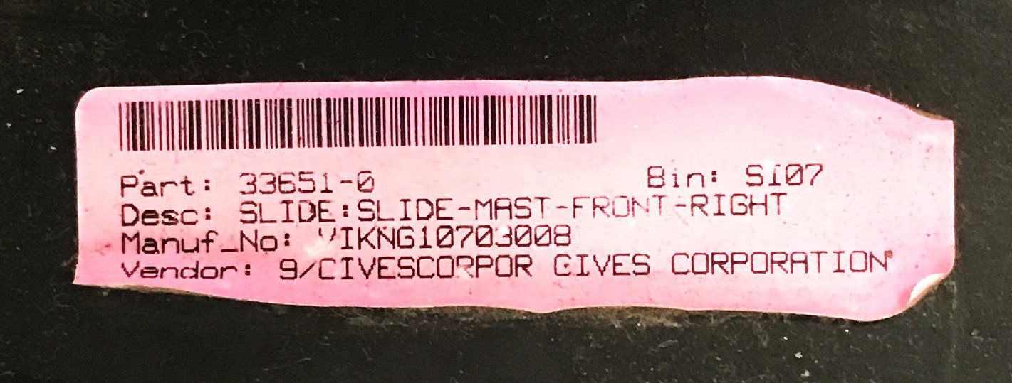 Viking-Cines Snow Plow Front Right Slide Mast 10703008 NOS