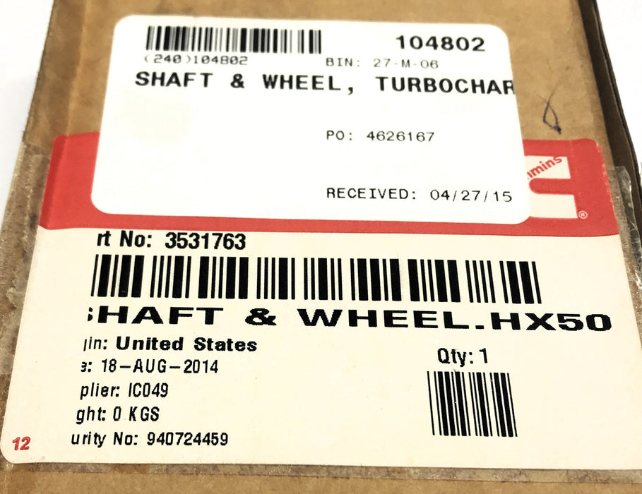 Cummins HX50 Turbo Charger Shaft Wheel 3531763 NOS