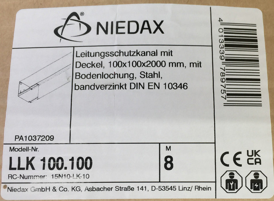 Niedax 4pcs 2M DIN EN 10346 Cable Protection Lid System Trunking LLK 100.100 NOS