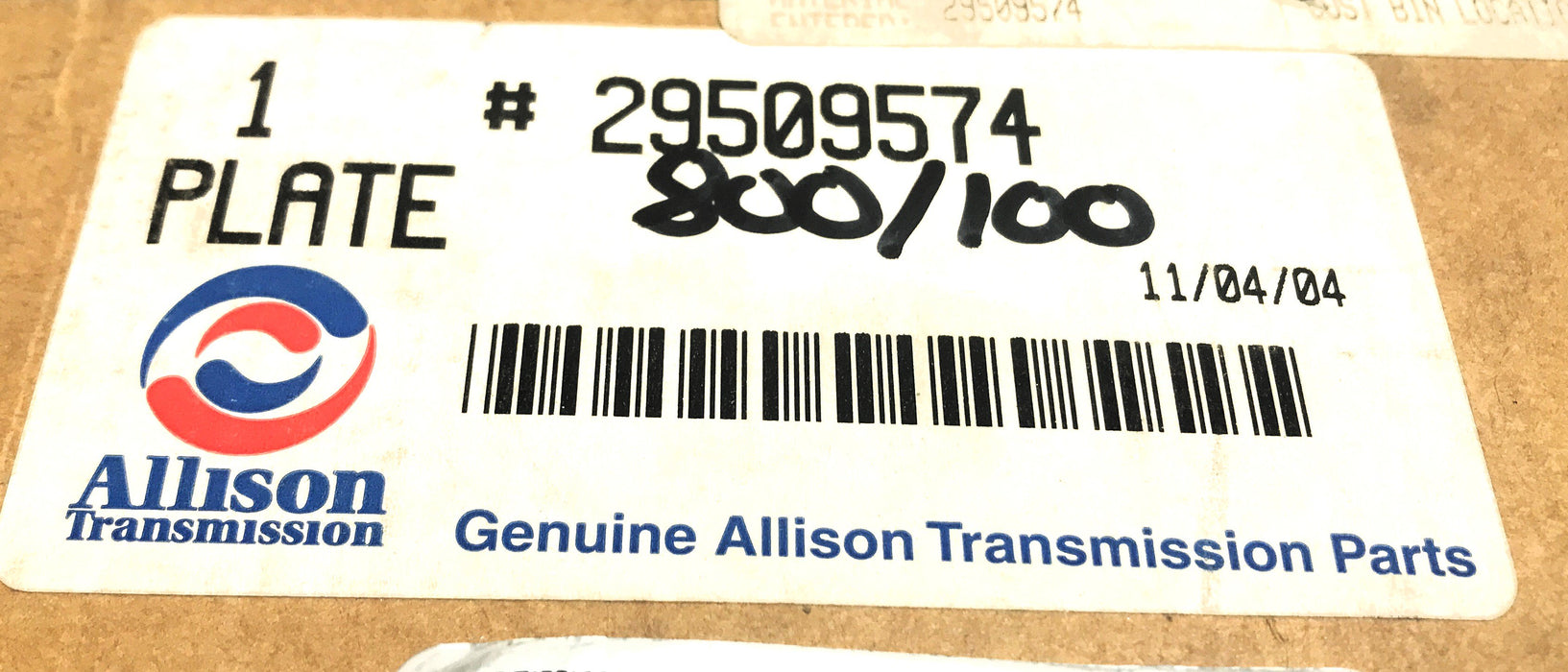 Allison Transmission Plate 29509574 NOS