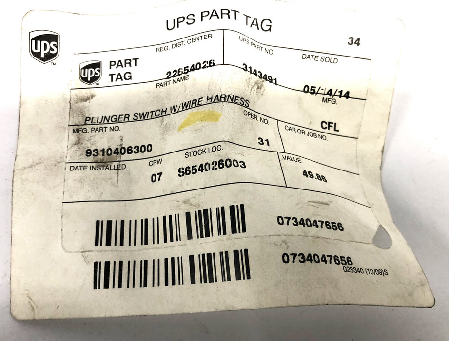 CAT Plunger Switch With Harness 9310406300 NOS