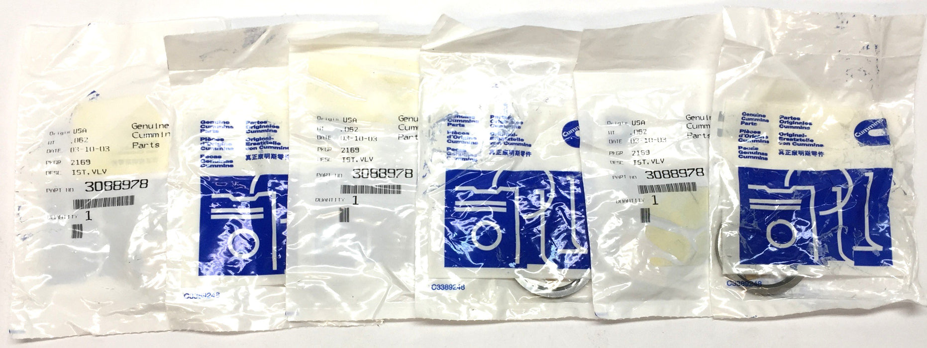 Cummins Standard Intake Valve Seat Insert 3088978 [Lot of 6] NOS