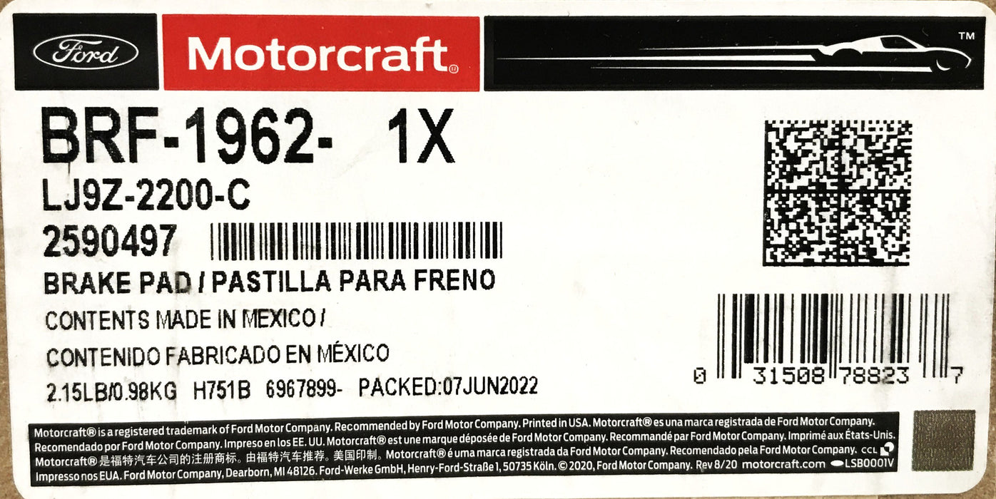 Motorcraft Brake Pad Set BRF-1962 NOS