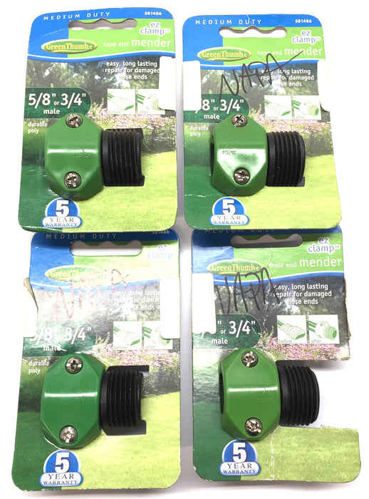 GreenThumb Medium-Duty 5/8" or 3/4" Male Poly Hose End Mender 581486 [Lot of 4] NOS