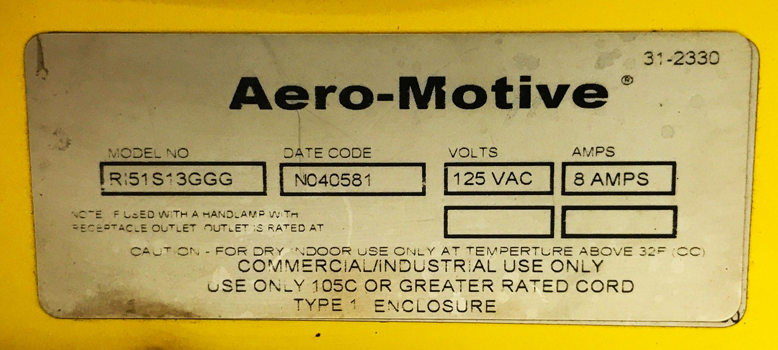 Aero-Motive Spring Driven Electric Power Reel R51S13GGG USED