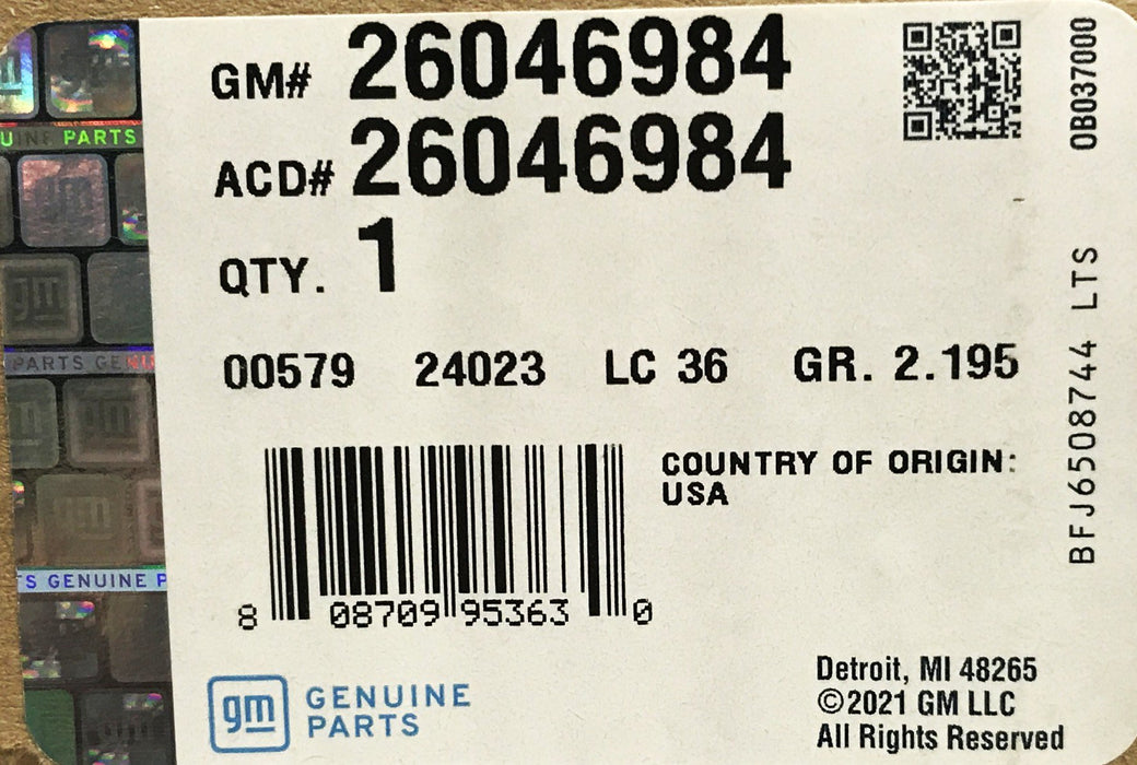 GM Steering Column Theft Deterrent Lock 26046984 NOS