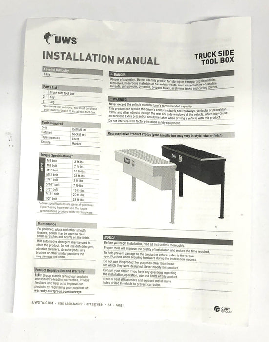 UWS Black Side Mount Aluminum Toolbox TBSM-60-BLK NOS