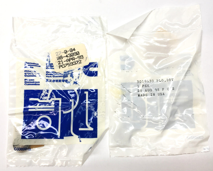 Cummins Drive Plug 3019630 [Lot of 2] NOS