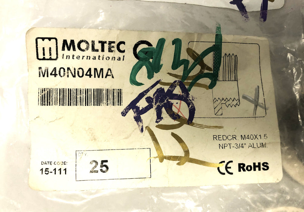 Moltec International Reducer Fitting M40N04MA [Lot of 15] NOS