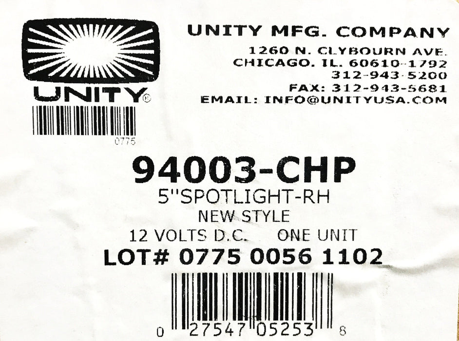 Unity 5 inch RH Vehicle Spot Light 94003-CHP NOS