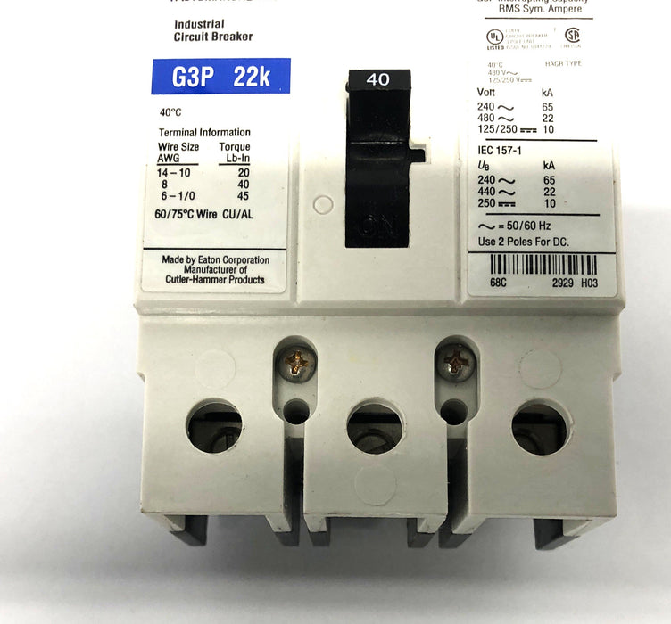AutomationDirect 480VAC 125/250VDC Industrial Circuit Breaker G3P-040 NOS