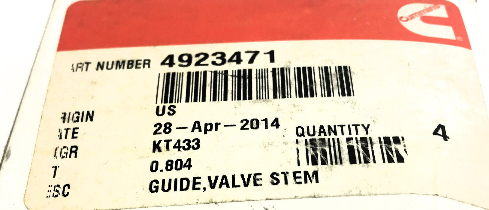 Cummins Box of (4) Valve Stem Guide 4923471 NOS