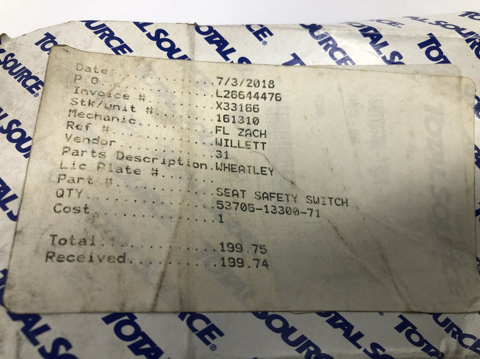 Total Source Seat Safety Switch For Toyota 53706-13300-71 NOS