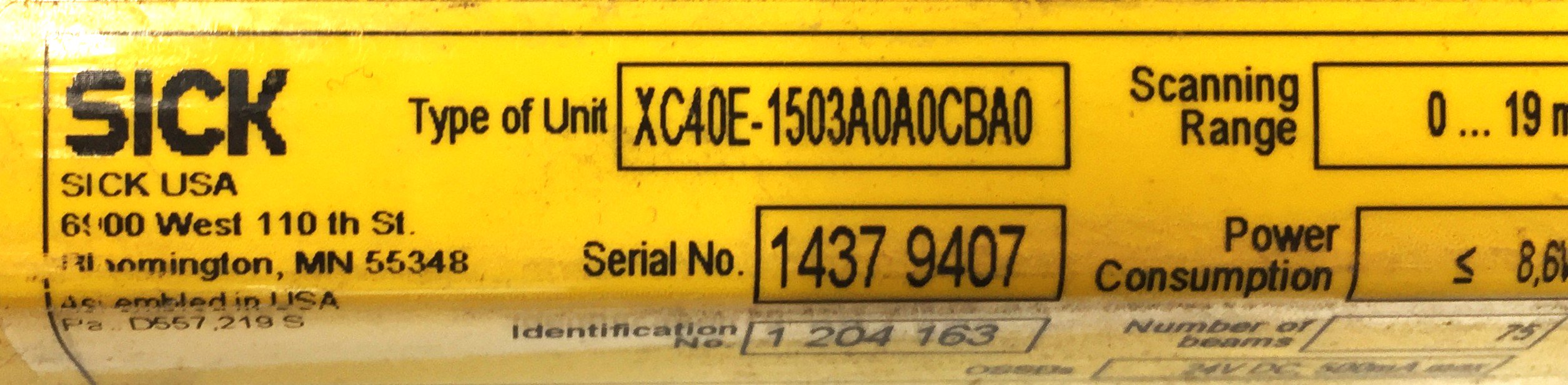 Sick C4000 Safety Light Curtain Receiver XC40E-1503A0A0CBA0 USED