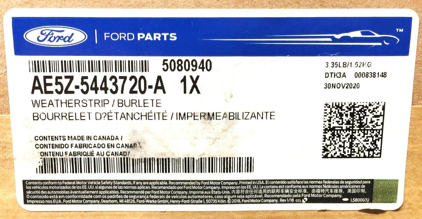 Ford Parts Trunk Lid-Weatherstrip Seal AE5Z-5443720-A (AE5Z5443720A) NOS