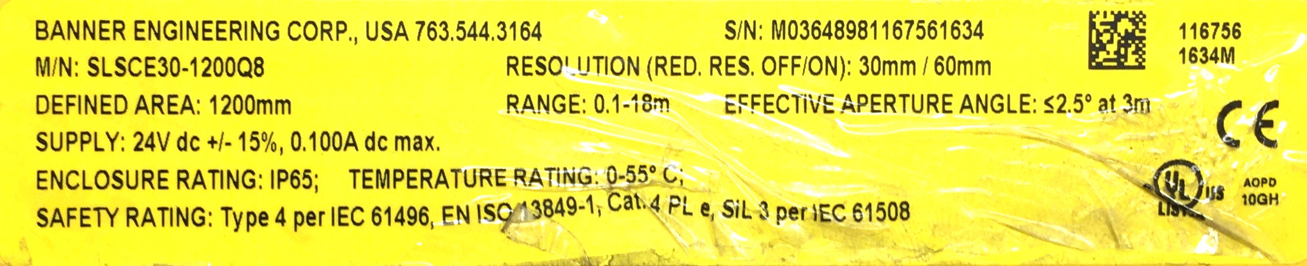Banner EZ-Screen Light Curtain SLSCE30-1200Q8 USED