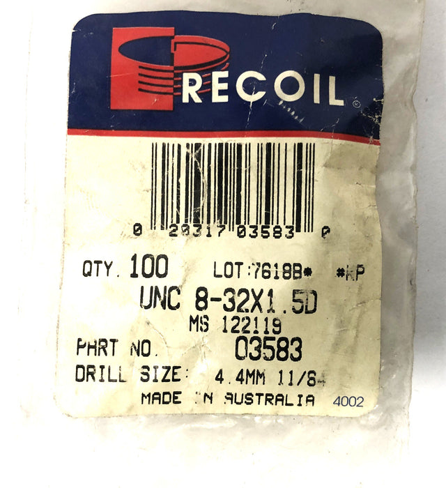 Recoil UNC 8-32x1.5D Stainless Steel Tanged Inserts 03583 [Lot of 60] NOS